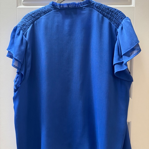 CeCe Cobalt Blue Smocked Ruffle Sleeve Blouse – Size XL - Picture 3 of 3